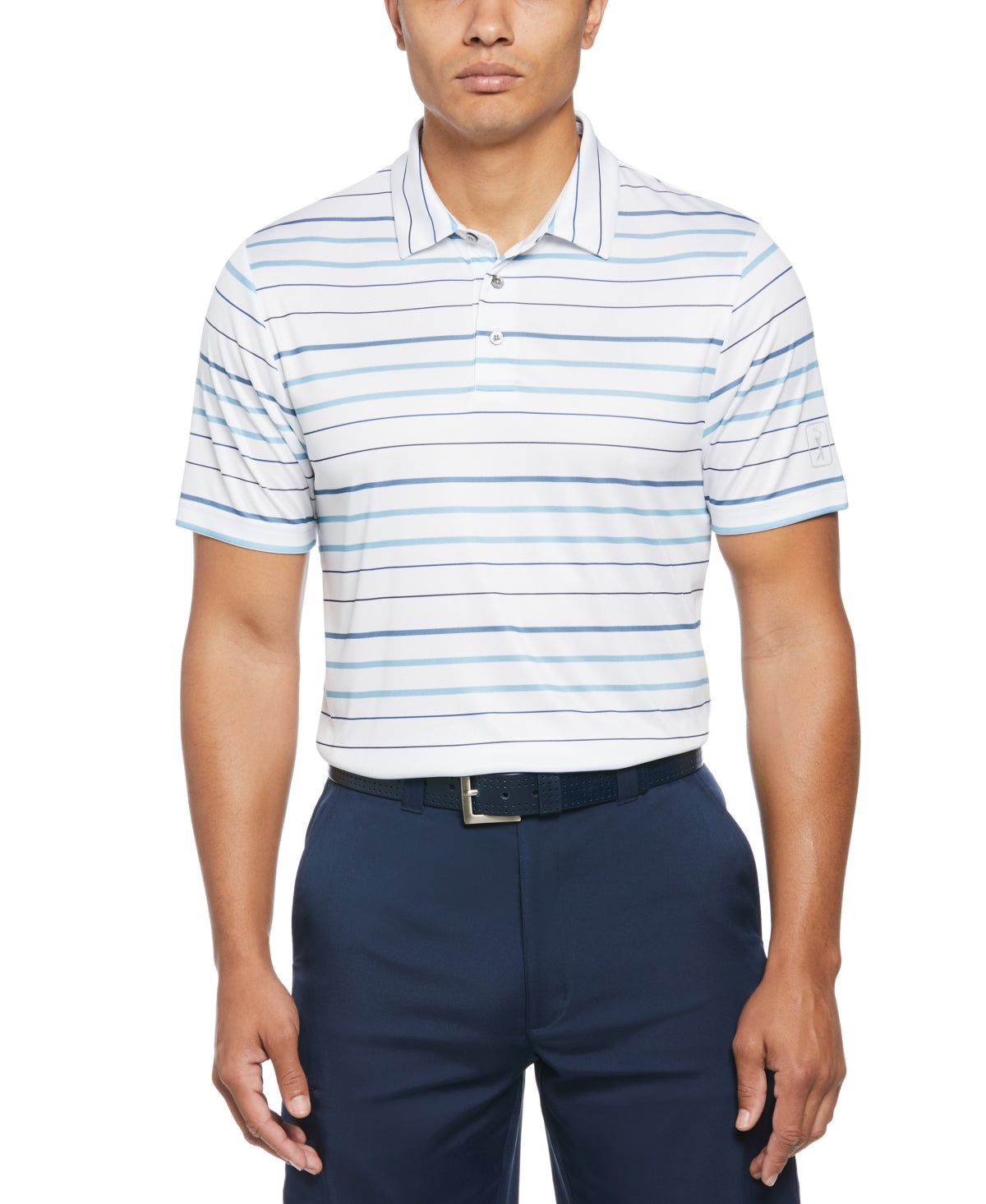 Pga Tour Men Regular fit Short Sleeve Polo Shirt Large White Striped