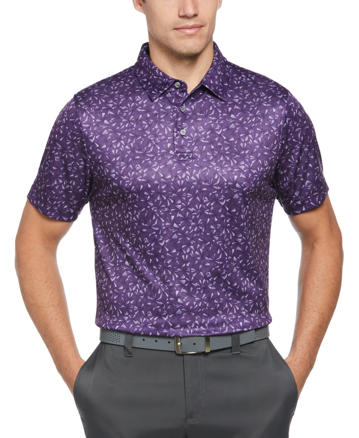 PGA TOUR Mens Texture Print Short Sleeve Polo Shirt Grape Royale Medium