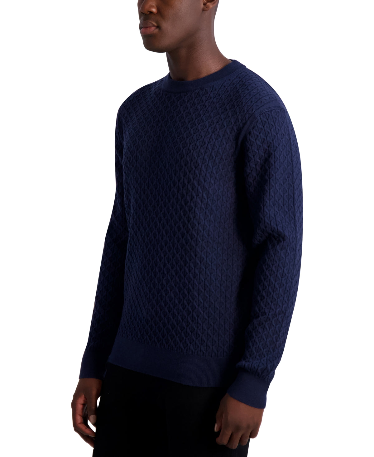 Karl Lagerfeld Paris Men's Loose Fit Textured Crewneck Sweater Navy Blue 2XL