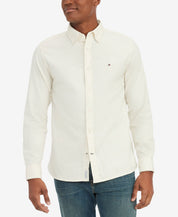 Tommy Hilfiger Mens Regular Fit Flex Button Down Shirt Ecru Small