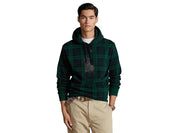 Polo Ralph Lauren  Leather Pony Plaid Fleece Hoodie Sweatshirt Small Green Plaid