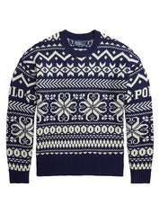 Polo Ralph Lauren Mens Snowflake Wool Blend Sweater XL Navy Blue White