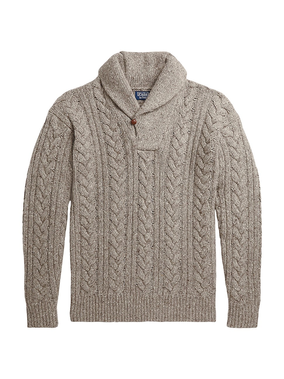 Polo Ralph Lauren Mens Wool Blend Cable Knit Shawl Collar Sweater Brown 2XL