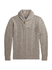 Polo Ralph Lauren Mens Wool Blend Cable Knit Shawl Collar Sweater Brown 2XL