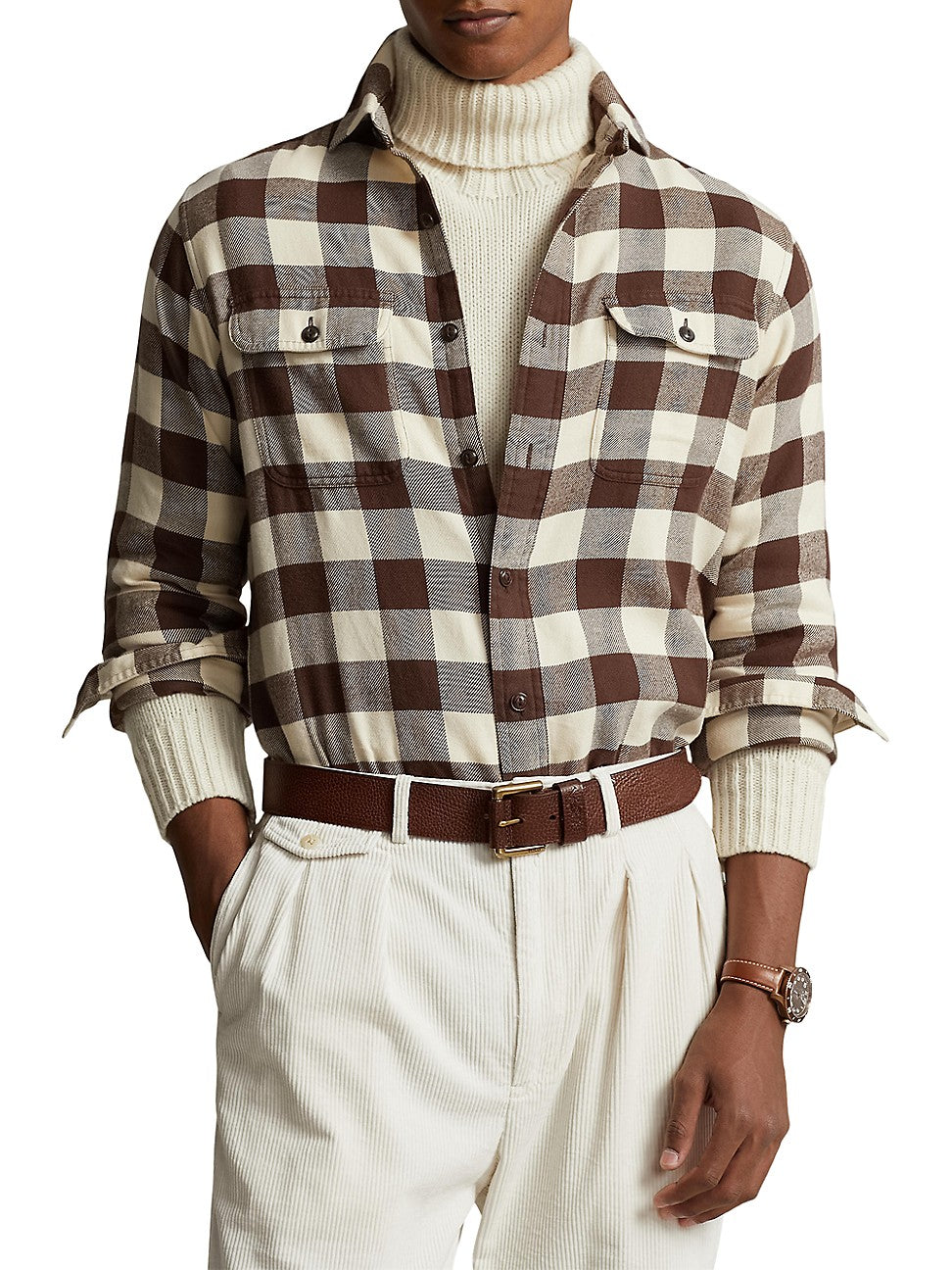 Polo Ralph Lauren Mens Button Down Checked Shirt Brown Beige Small
