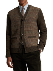 Polo Ralph Lauren Mens Glen Plaid Wool Cardigan Sweater Large Brown