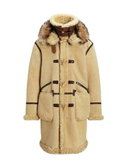 Polo Ralph Lauren Men's Leather Shearling Toggle Coat XL Vintage Cream