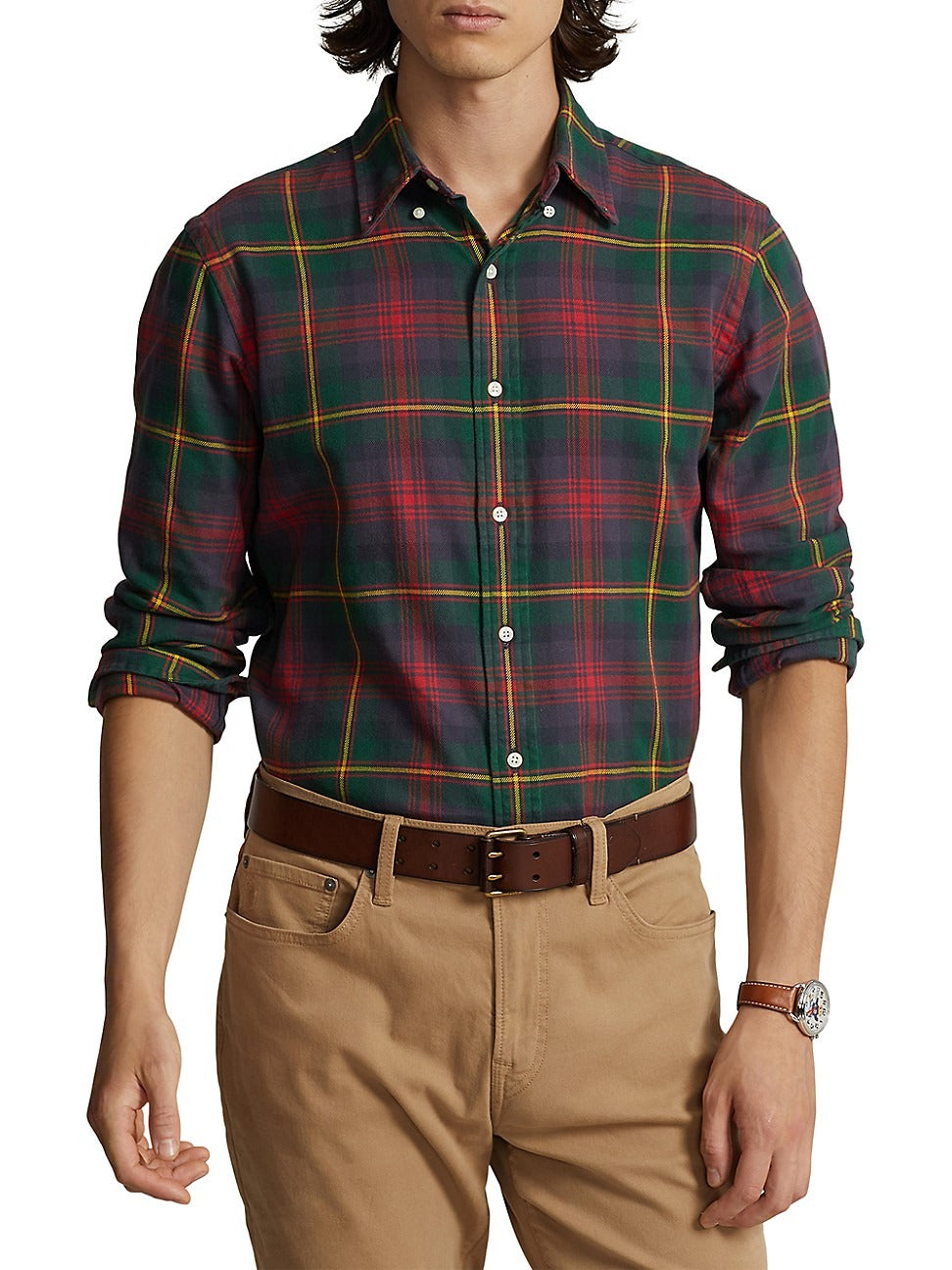 Polo Ralph Lauren Men's Classic Fit Plaid Oxford Shirt Red Green Medium