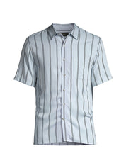 Vince Mens Classic Fit Short Sleeve Button Up Shirt Small Blue Striped