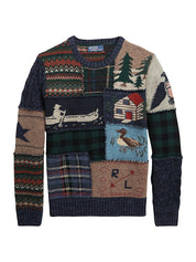 Polo Ralph Lauren Mens Regular Fit Patchwork Crewneck Sweater Large Wool