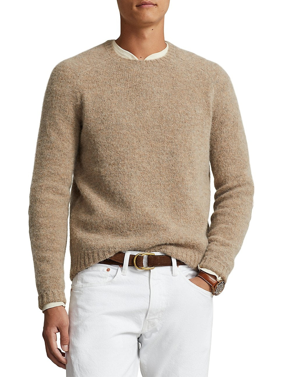 Polo Ralph Lauren  Wool & Alpaca-Blend Crewneck Sweater XXL Oak Brown Elbow Pad