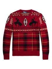 Polo Ralph Lauren Mens Western Inspired Fair Isle Wool Sweater Red Combo 2XL