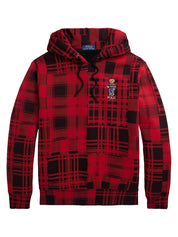 Polo Ralph Lauren Men's Bear Fleece Patchwork Hoodie Sweatshirt XL Red Plaid