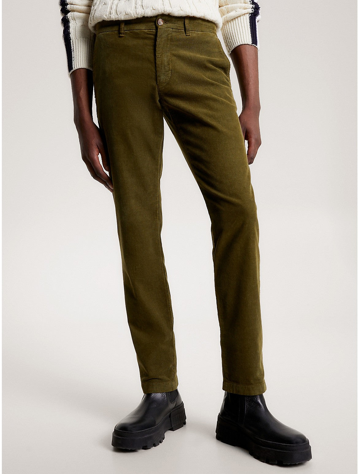 Tommy Hilfiger Men's Denton Slim Straight Fit Corduroy Chino Pants Green 34 x 34