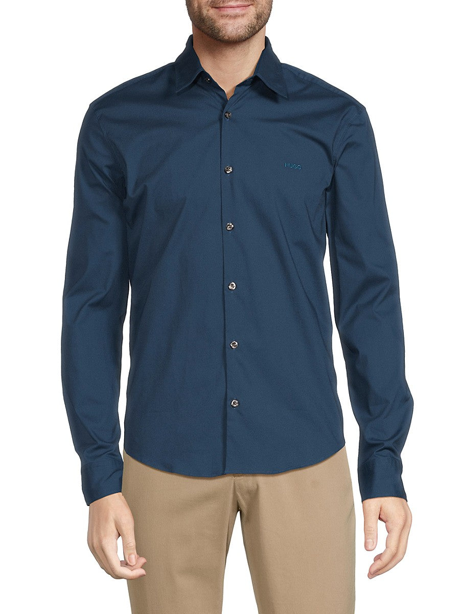 Hugo Boss Ermo Casual Slim Fit Button Down Shirt  Navy Blue XXL 2XL