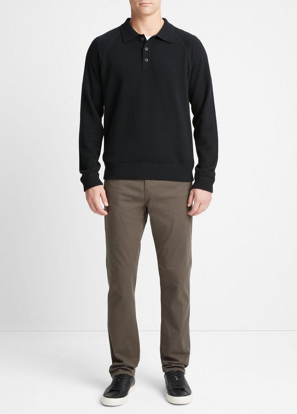 Vince Mens Regular fit Long Sleeve Polo Sweater Large Collared Black Solid