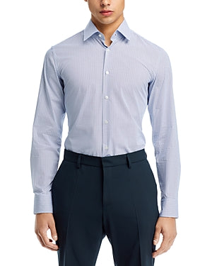 Boss Hugo Boss Mens Slim fit Long Sleeve Button-Up Shirt Large Blue Geometric