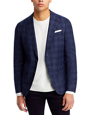 HUGO BOSS Hutson Tonal Plaid Slim Fit Sport Coat 40R Navy Blue