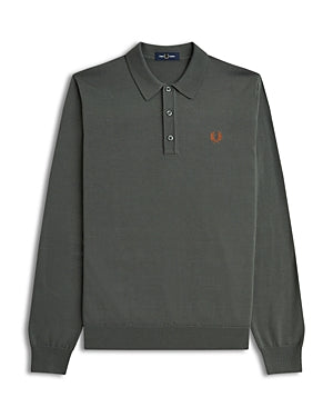 Fred Perry Mens Knitted Long Sleeve Polo Shirt Green large