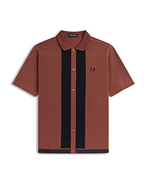 Fred Perry Mens Button Down Panel Shirt Whisky Brown Black Small