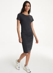 DKNY Womens Regular fit Short Sleeve Casual Ruched Dress XS Black Solid