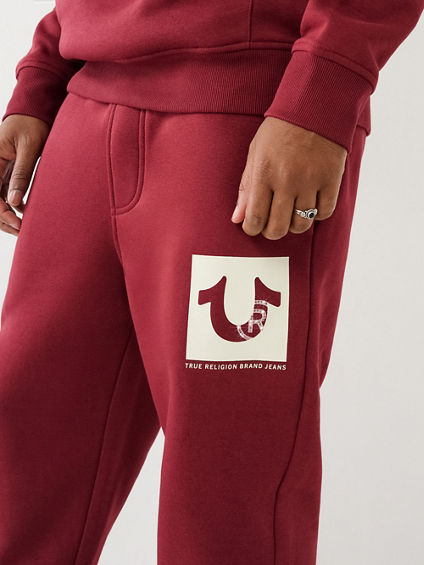 True Religion Mens Studded Logo Jogger Pants Cabernet Red XL