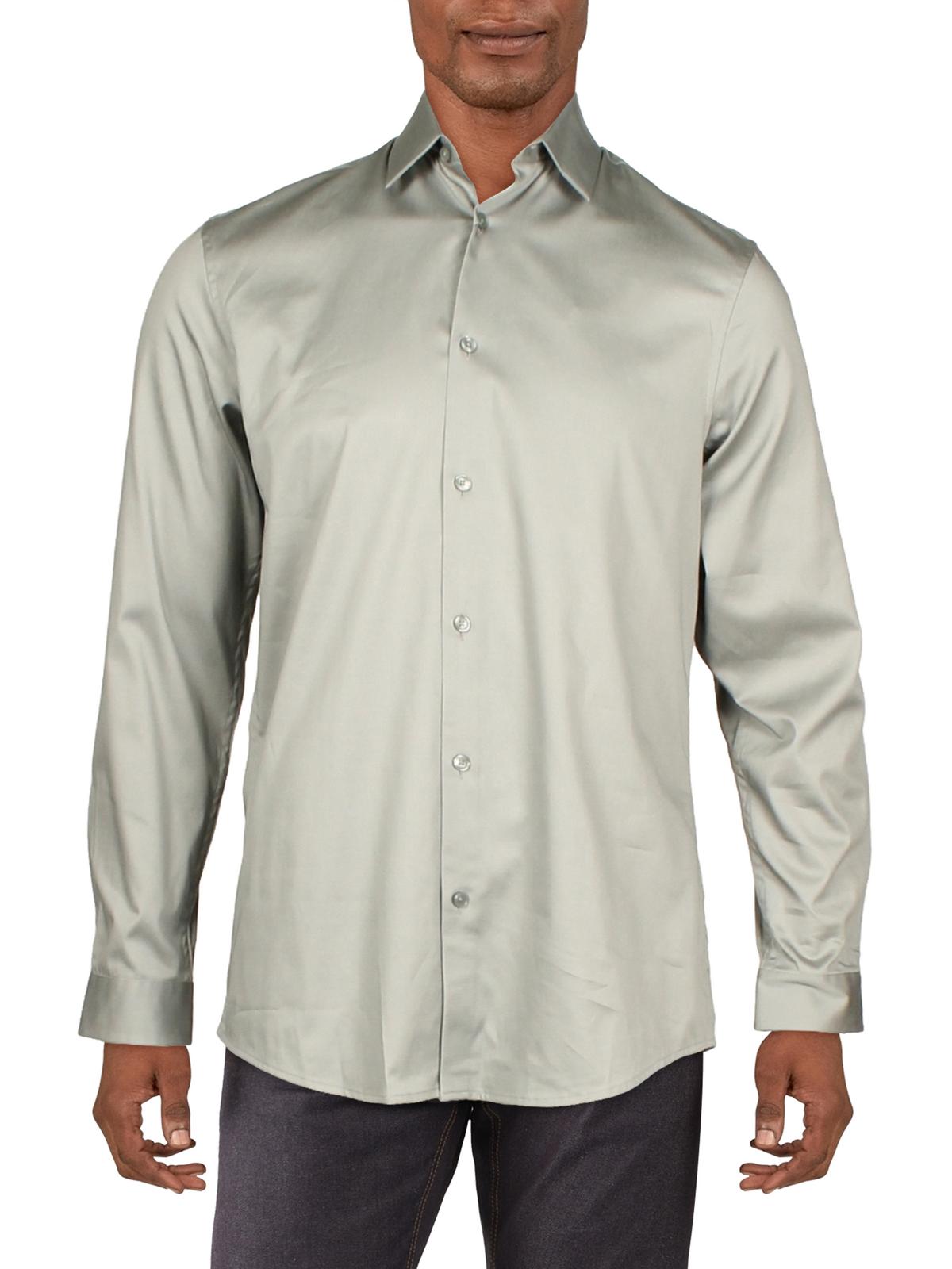 International Concepts Men's Slim Fit Button Down Dress Shirt Gray Medium