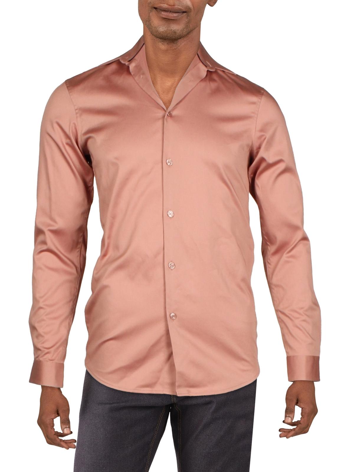 International Concepts Mens Slim Fit Button down Dress Shirt Lt/Pas pink Xs