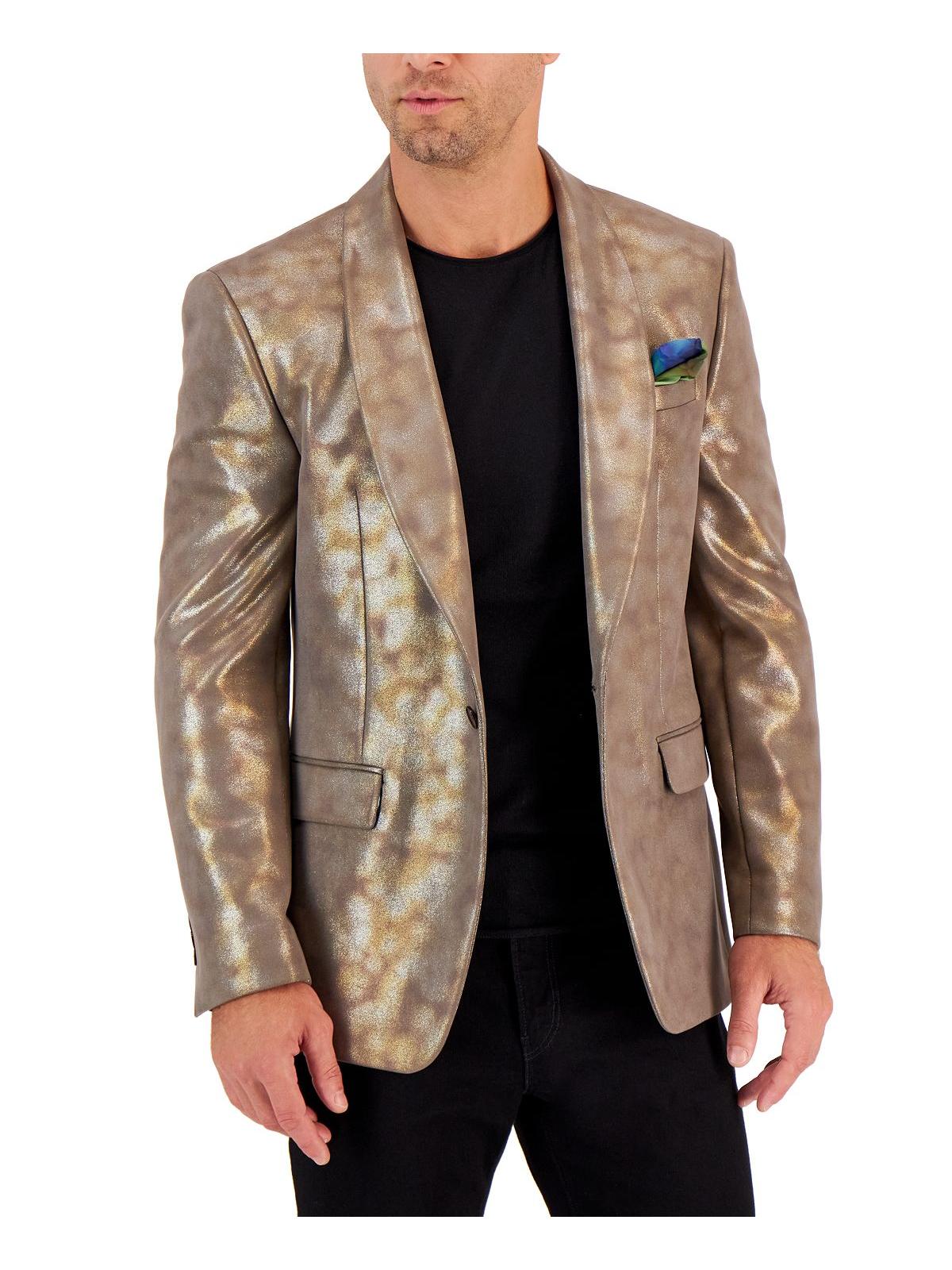 Tallia Mens Black Velvet Slim-Fit Sportcoat 40S Blazer Gold
