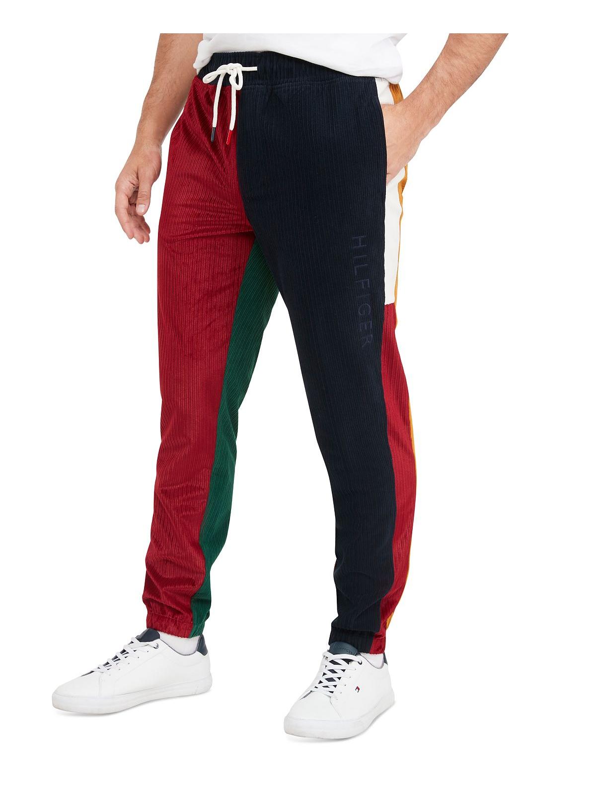 Tommy Hilfiger Mens Corduroy Colorblock Jogger Pants XXL Navy Blue / Red