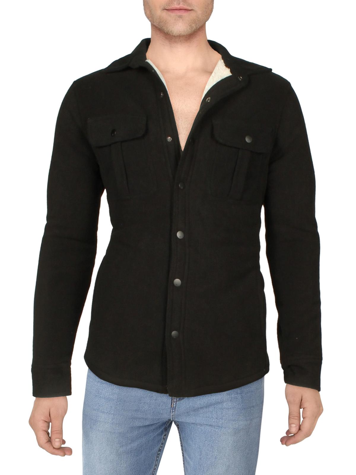 And Now This Mens Black Polar Sherpa Fleece Lined Shirt Jacket Large