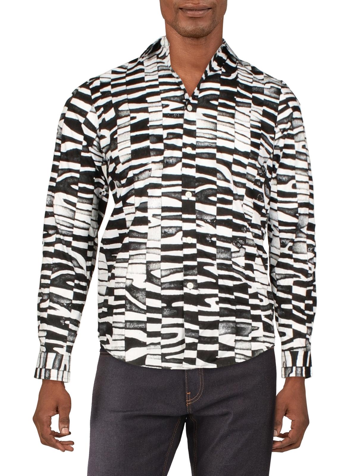 INC International Concepts Zion Mens Cotton Button down Shirt Black Xs