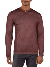International Concepts Mens Slub Split Neck Long Sleeve T Shirt Red Large