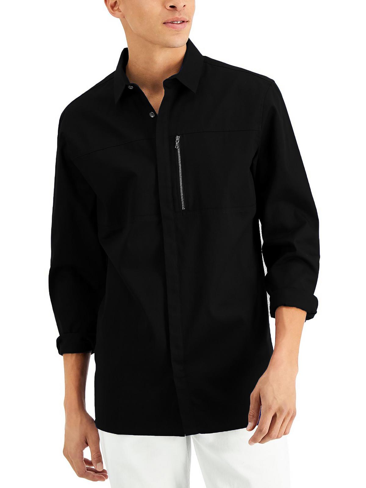 INC Men's Cotton Collared Button down Shirt Black XXL