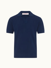 Orlebar Brown Roddy Mens Tailored Fit Open Knit Polo Shirt Blue Small