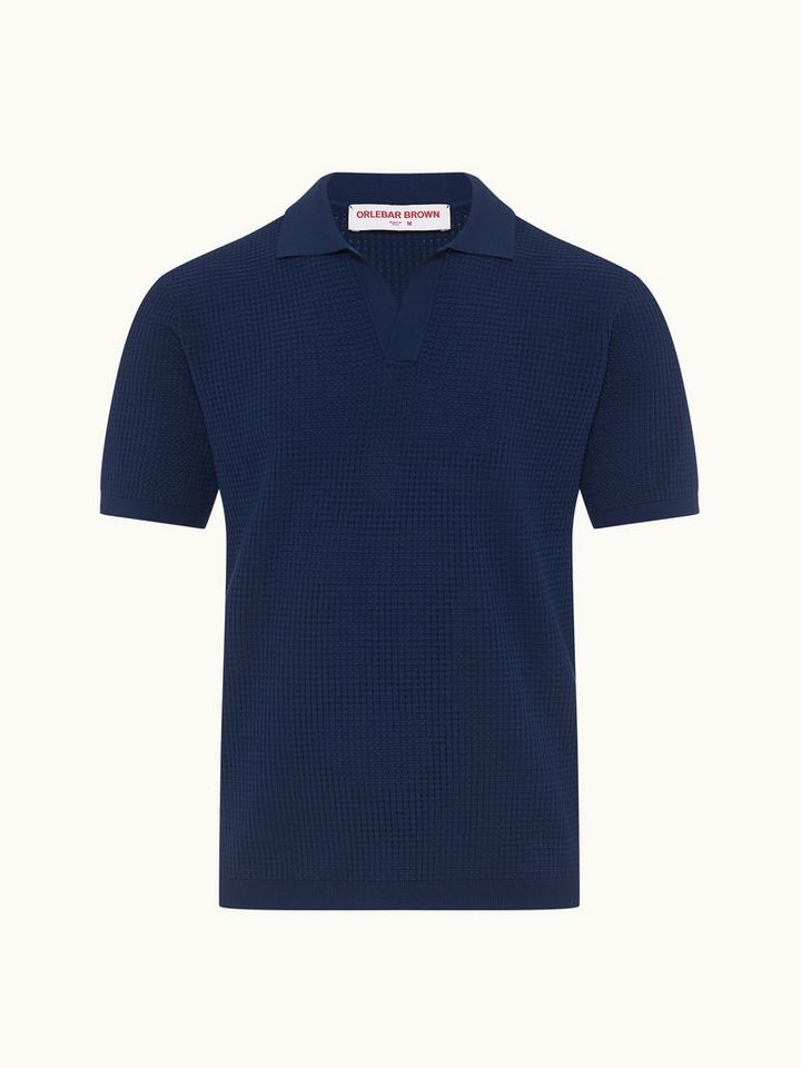 Orlebar Brown Roddy Mens Tailored Fit Open Knit Polo Shirt Blue Small