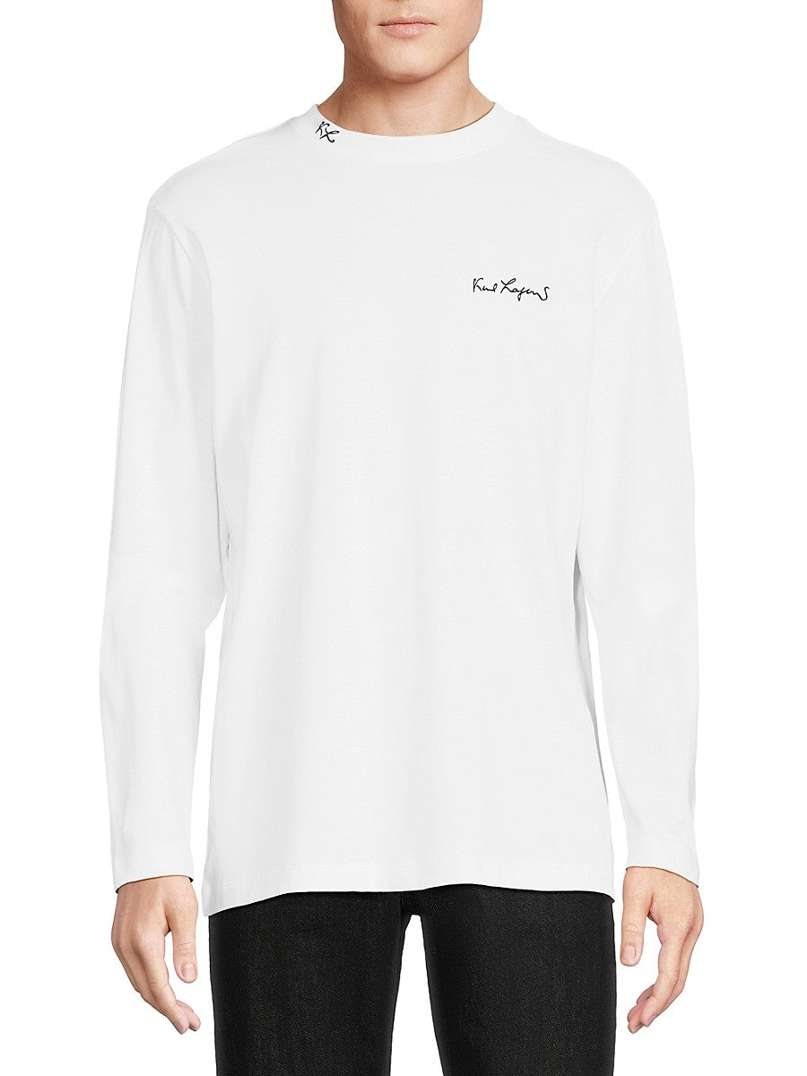 KARL LAGERFELD PARIS Men's Long Sleeve Logo Layered T Shirt White Large