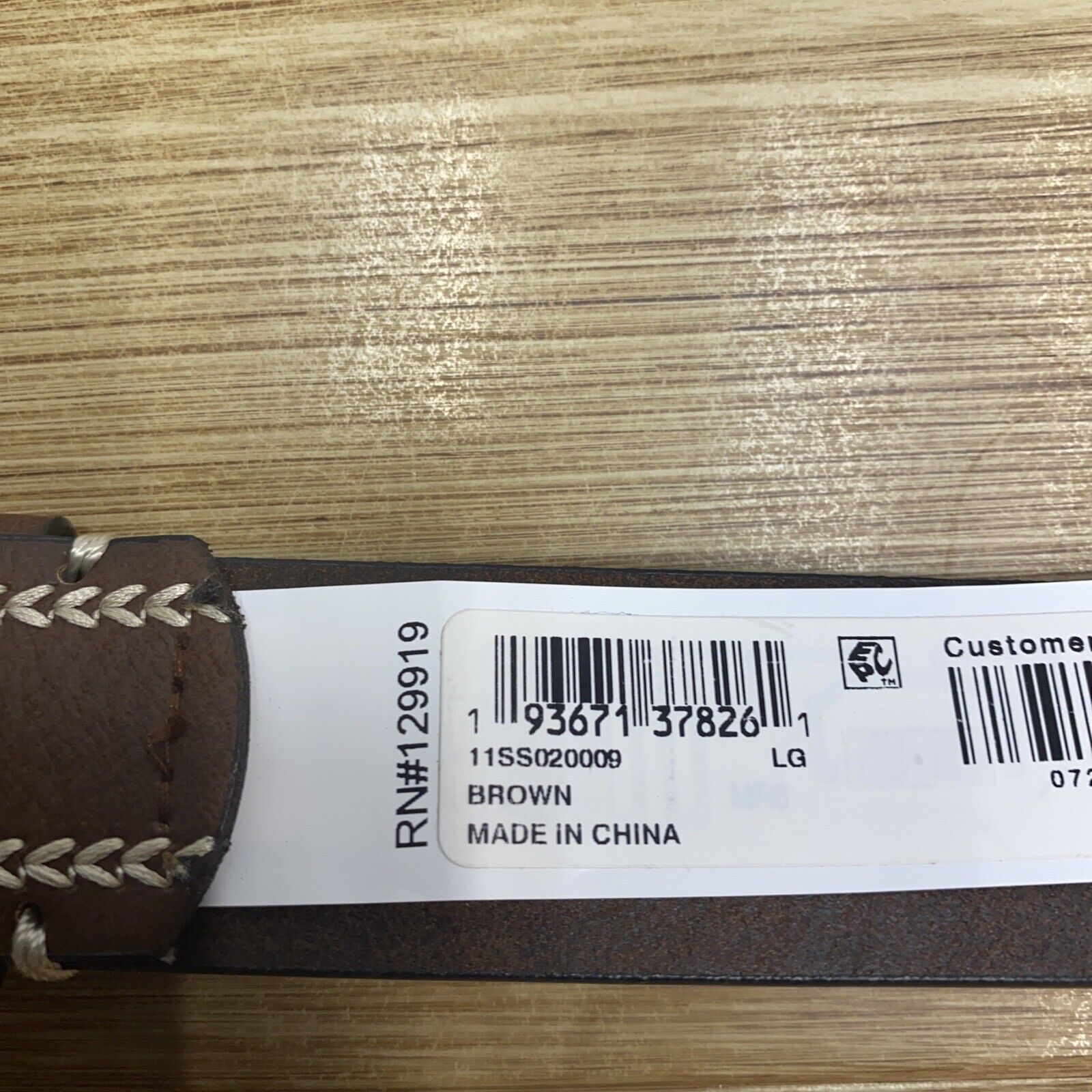 Sun + Stone Men's Faux Leather Belt Brown 38 - 40 Heavy Stitched Casual Large