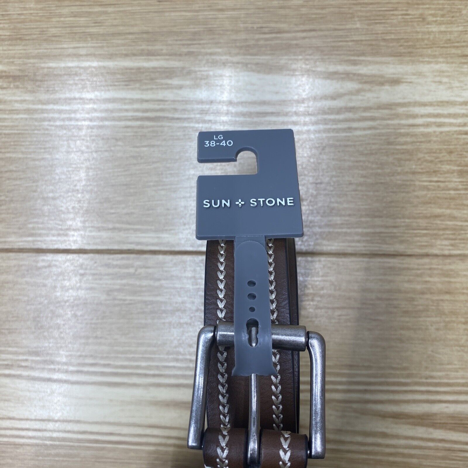Sun + Stone Men's Faux Leather Belt Brown 38 - 40 Heavy Stitched Casual Large