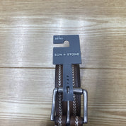 Sun + Stone Men's Faux Leather Belt Brown 38 - 40 Heavy Stitched Casual Large