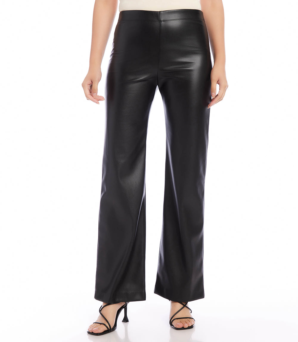 Karen Kane Wide Leg Faux Leather Pull-On Pants in Black Size XS X-Small