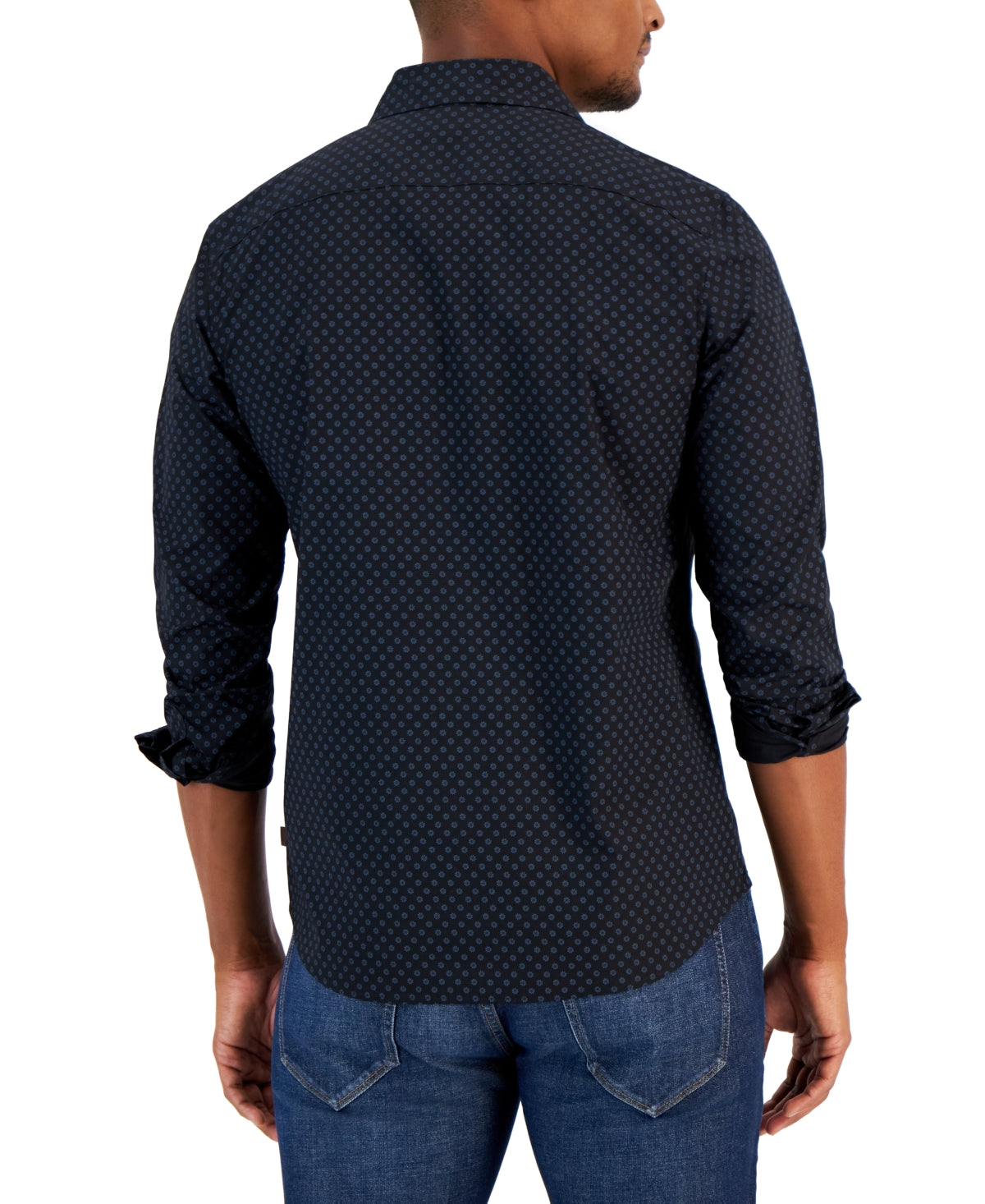 Michael Kors Men's Slim-Fit Stretch Button-Front Floral Print Shirt Small Black