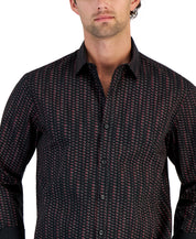 Alfani Men's Round Geometric Print Long Sleeve Button Down Shirt Black 2XL