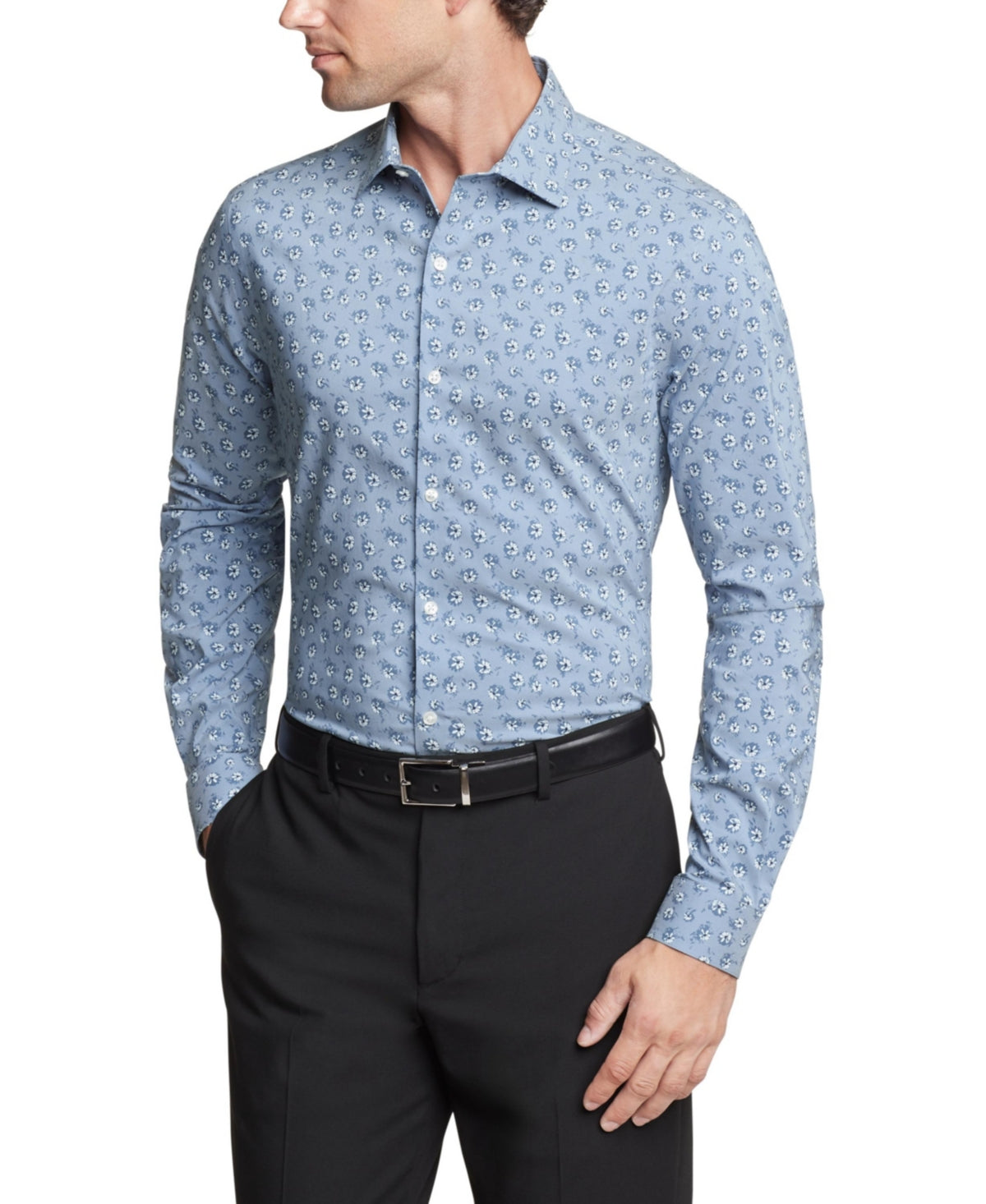 Van Heusen Men Regular fit Button-Up Shirt Medium 15-15.5 32-33 Blue Floral