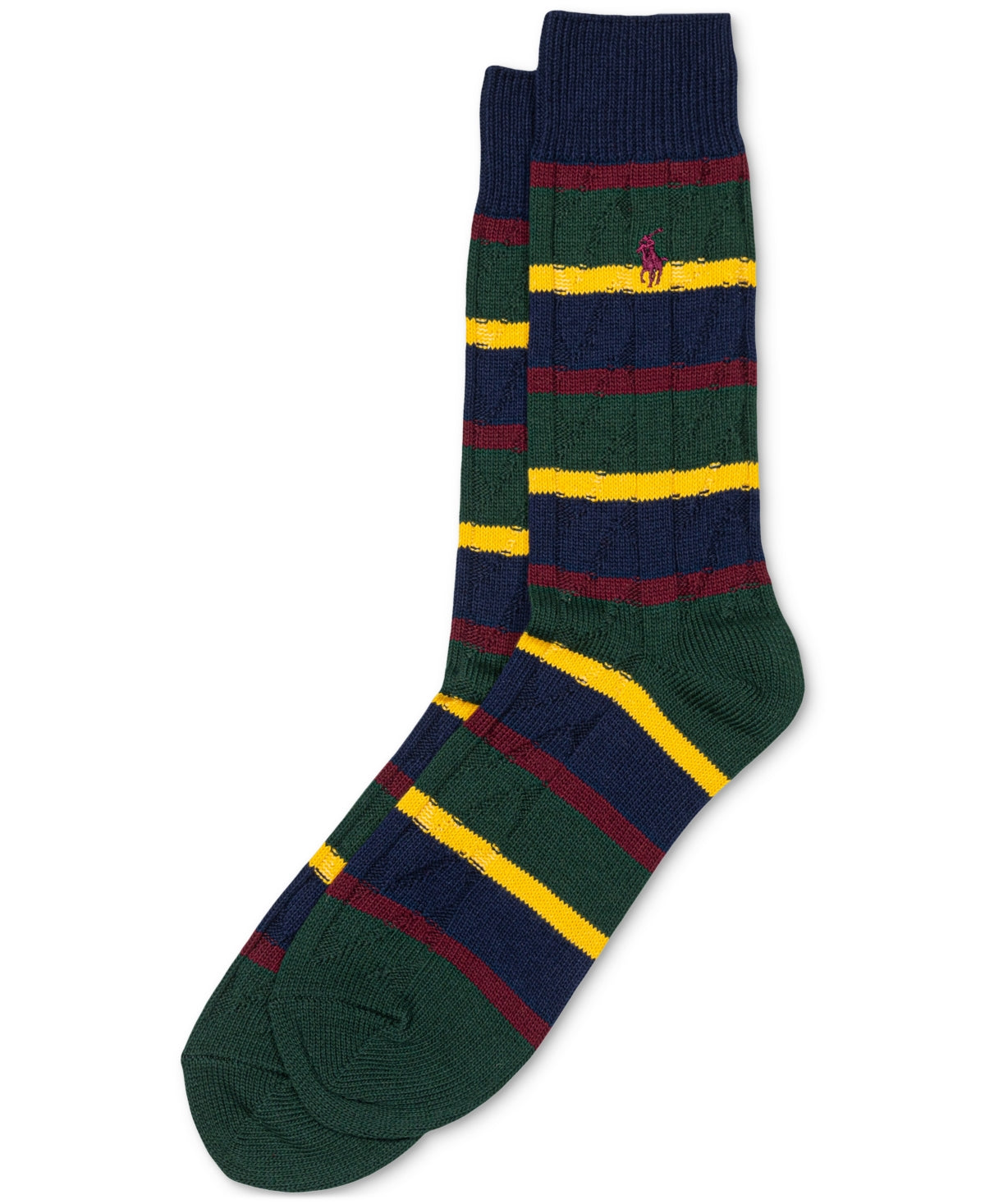 Polo Ralph Lauren Mens Crew Socks 10-13 Green Cable Stripe