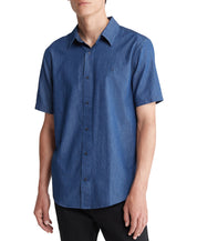 Calvin Klein Men's Regular Fit Button Down Chambray Shirt Sapphire Blue Large