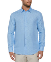 Cubavera Men's Long Sleeve Button Down Linen Blend Dobby Shirt Placid Blue XL