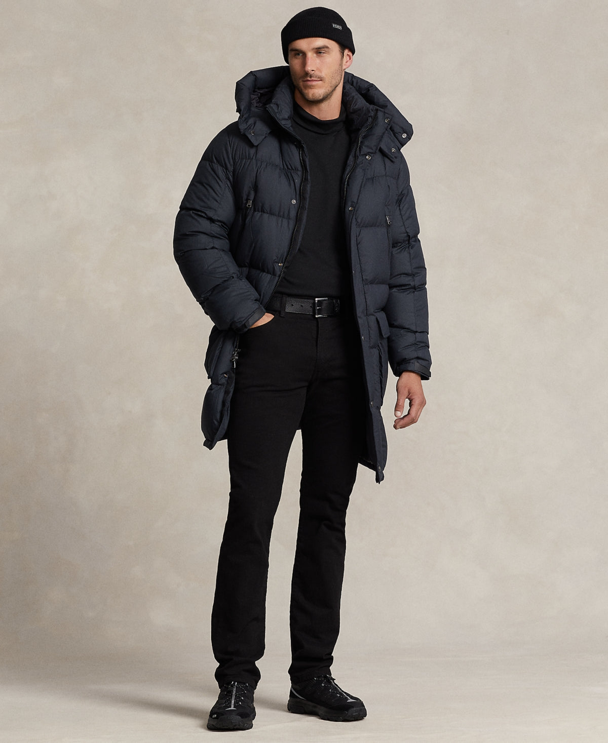 Ralph Lauren Men's Big Tall Water Repellent Polo Down Hooded Coat Black 3LT