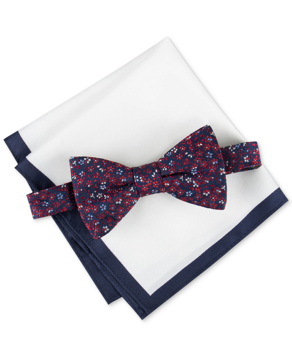 Tommy Hilfiger Mens Regular fit Bow Tie Necktie Pocket Square Set Blue Floral