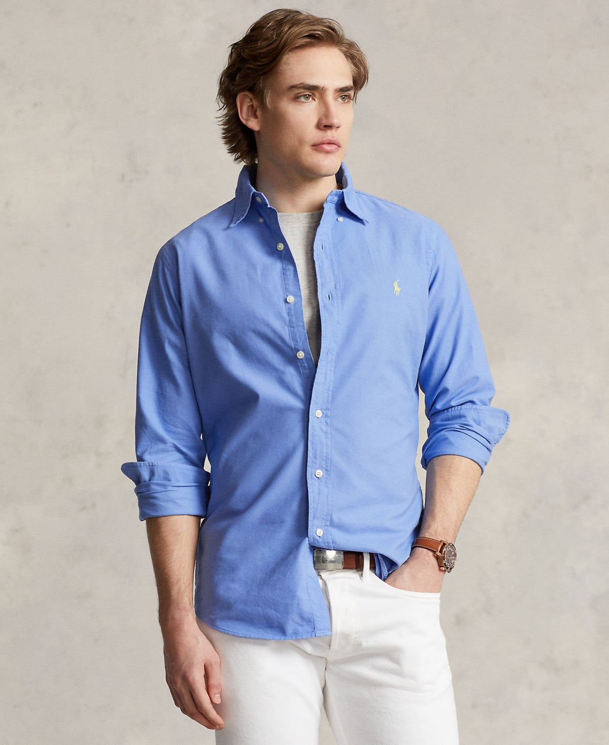 Polo Ralph Lauren Mens Classic fit Long Sleeve Button-Up Shirt Small Blue Solid